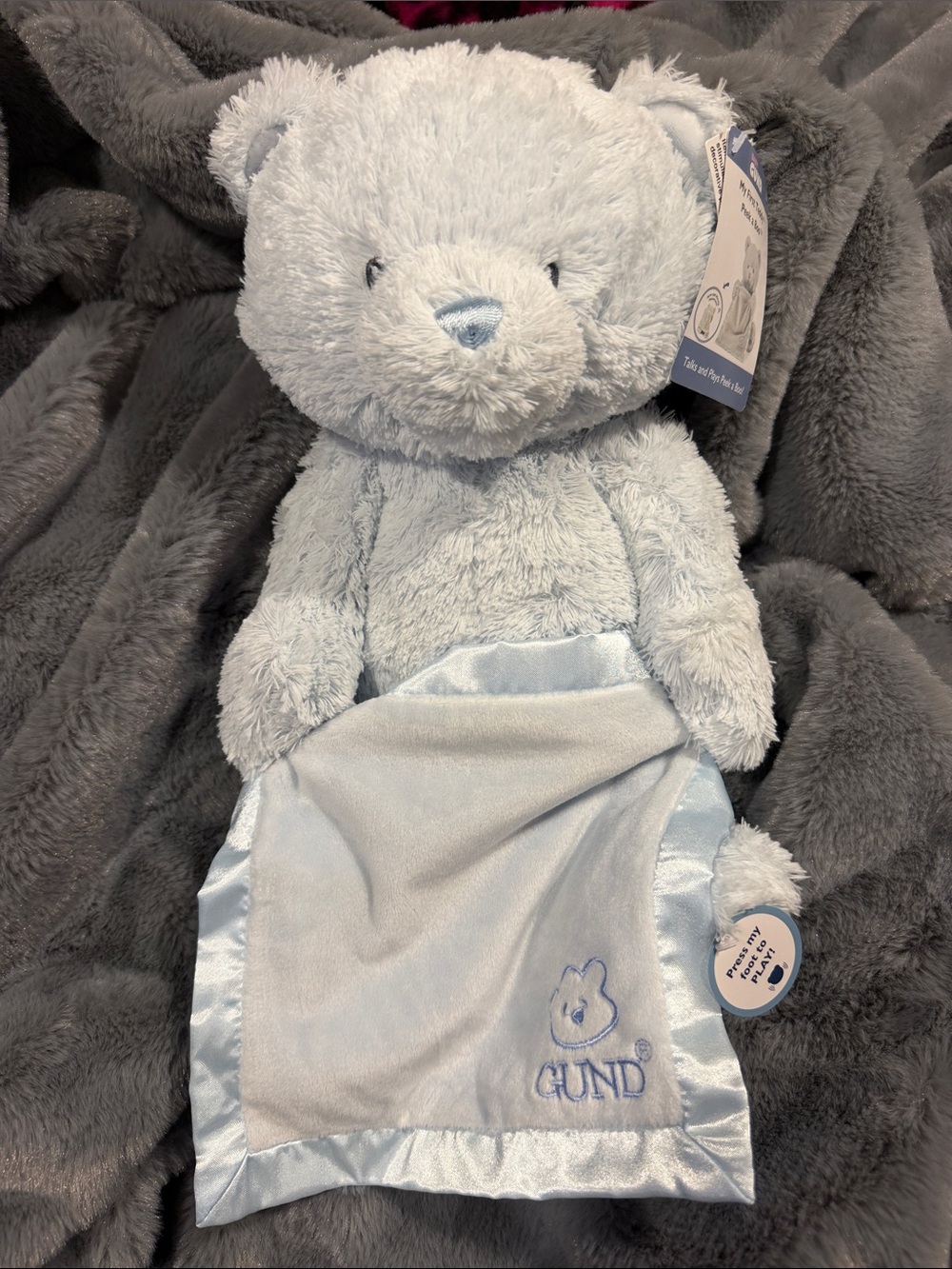 Gund Blue Plush Bear - My First Teddy - Peek-a-Boo